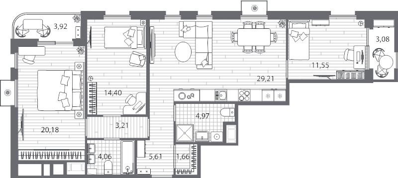 4-комнатная (Евро) квартира, 98.8 м² в ЖК "Респект" - планировка, фото №1