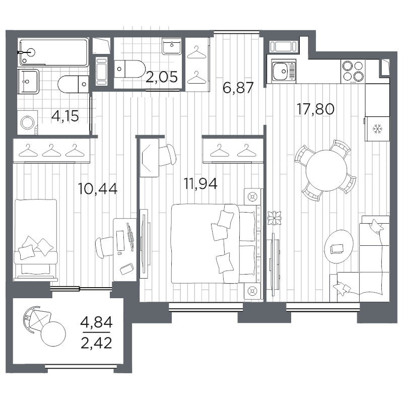 3-комнатная (Евро) квартира, 55.67 м² в ЖК "Оптимист" - планировка, фото №1