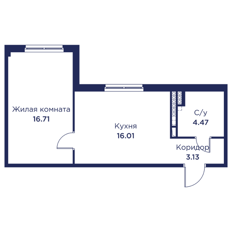 2-комнатная (Евро) квартира, 40.32 м² в ЖК "Кронфорт. Центральный" - планировка, фото №1