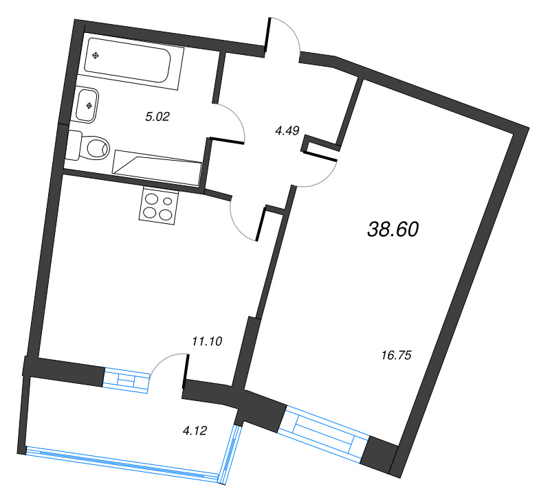 1-комнатная квартира, 38.6 м² в ЖК "Дом Левитан" - планировка, фото №1