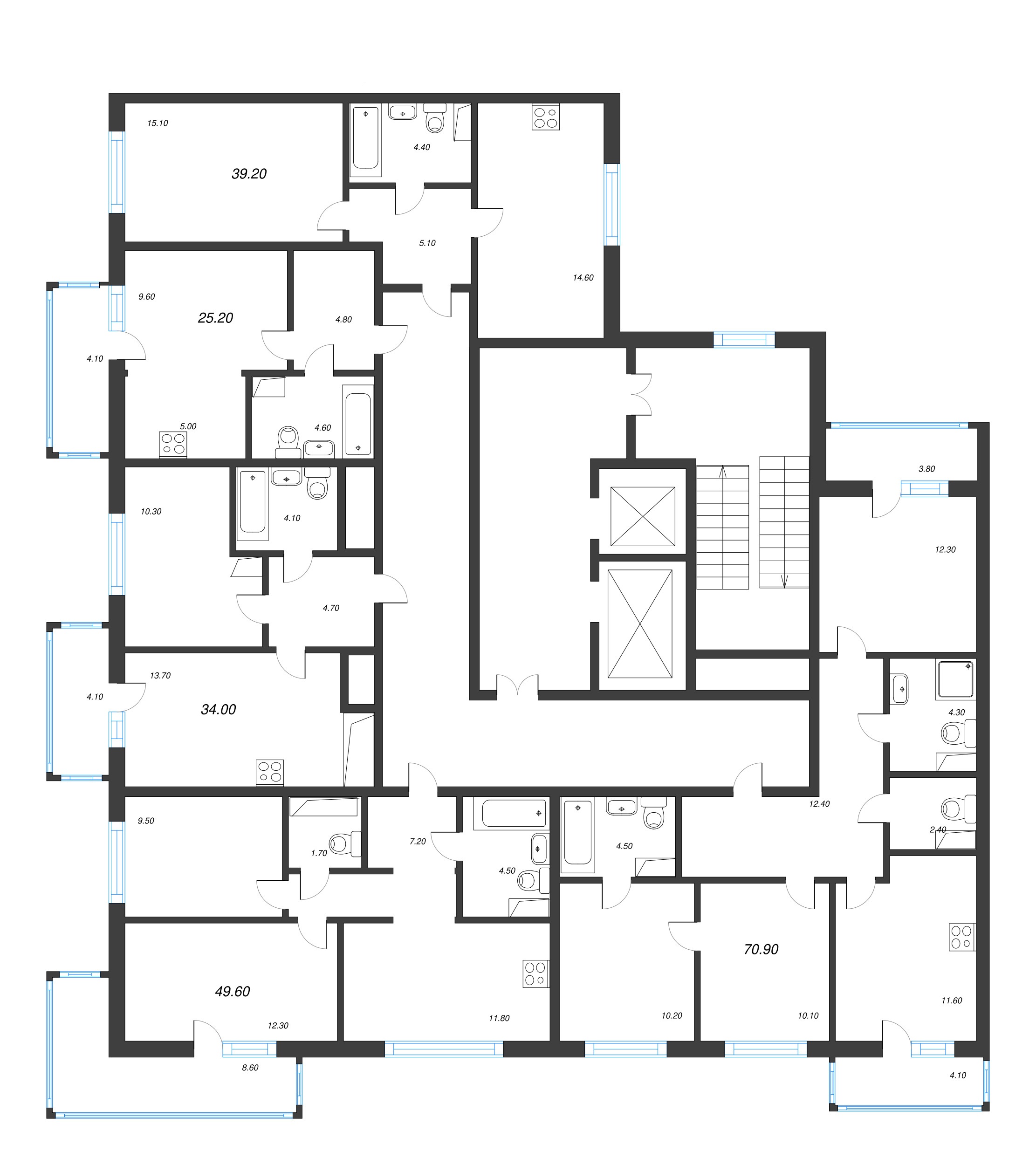 3-комнатная квартира, 70.9 м² - планировка этажа
