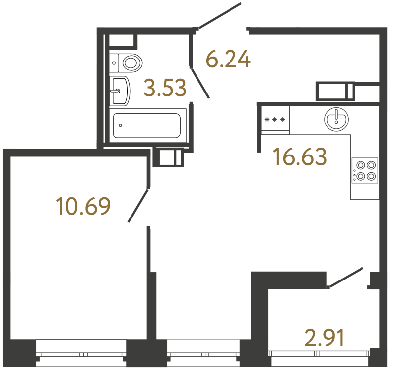 2-комнатная (Евро) квартира, 37.09 м² в ЖК "Ultra City 3.0" - планировка, фото №1