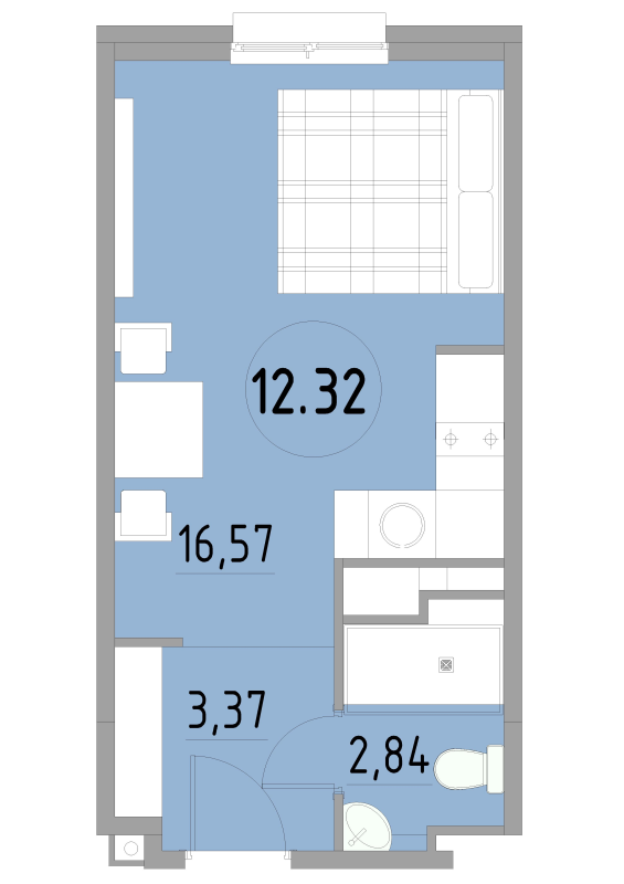 Квартира-студия, 22.78 м² - планировка, фото №1