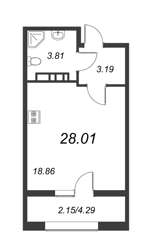 Квартира-студия, 27.9 м² в ЖК "БелАрт" - планировка, фото №1