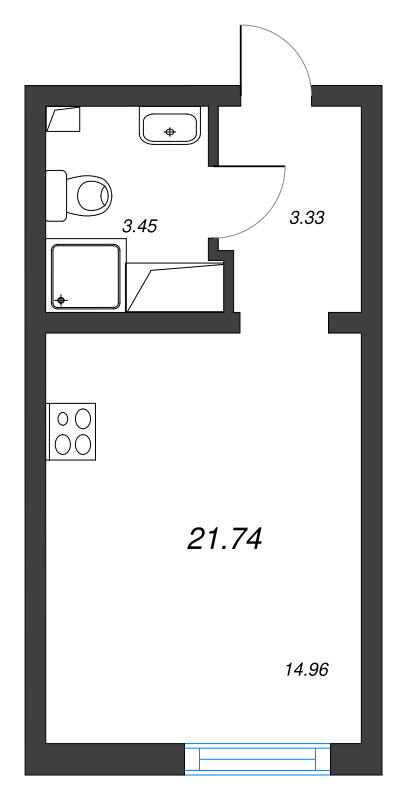 Квартира-студия, 21.74 м² - планировка, фото №1