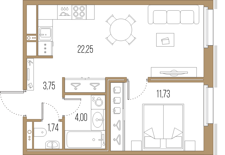 2-комнатная (Евро) квартира, 43.47 м² в ЖК "Большой Сампсониевский, 32" - планировка, фото №1