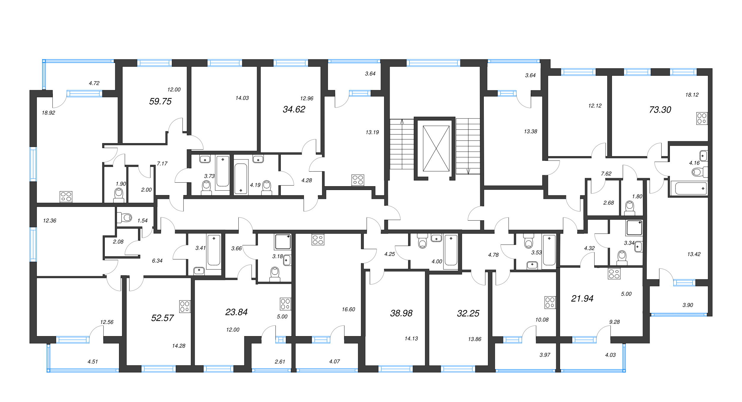 Квартира-студия, 21.94 м² в ЖК "Любоград" - планировка этажа