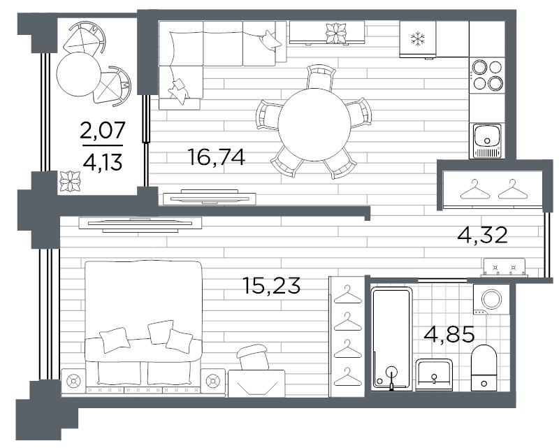 2-комнатная (Евро) квартира, 43.21 м² в ЖК "Ассамблея" - планировка, фото №1