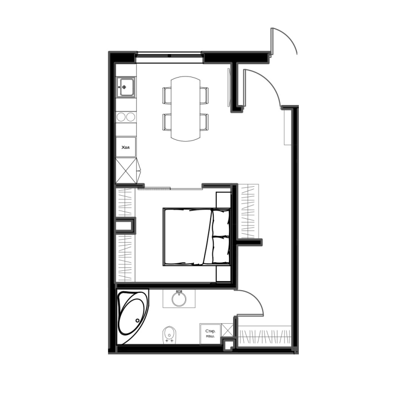 1-комнатная квартира, 35.4 м² в ЖК "Мариоки" - планировка, фото №1