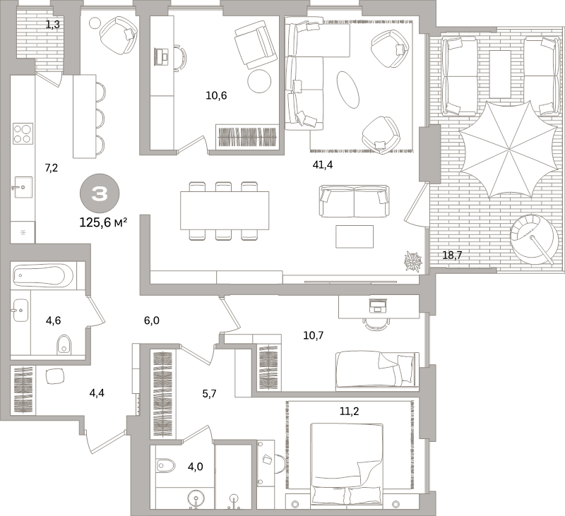 4-комнатная (Евро) квартира, 125.6 м² в ЖК "Северный ветер" - планировка, фото №1
