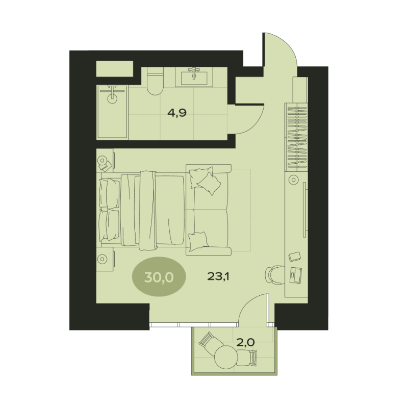 1-комнатная квартира, 30 м² в ЖК "Место в Смолячково" - планировка, фото №1
