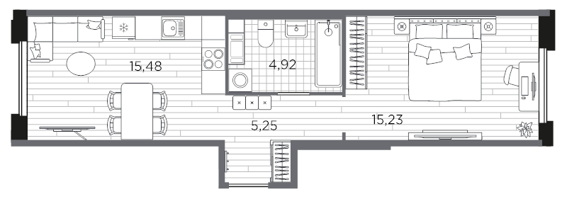 2-комнатная (Евро) квартира, 40.88 м² в ЖК "PLUS Пулковский" - планировка, фото №1