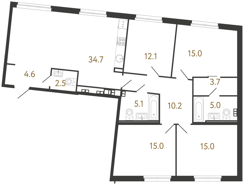 5-комнатная (Евро) квартира, 122.9 м² в ЖК "Визионер" - планировка, фото №1