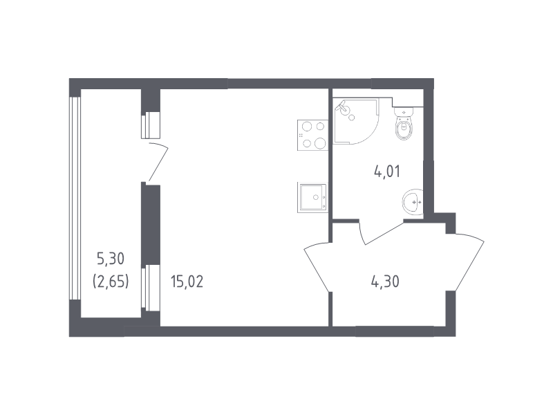 Квартира-студия, 25.98 м² в ЖК "Южная Нева" - планировка, фото №1