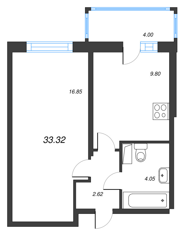 1-комнатная квартира, 33.32 м² в ЖК "Полис ЛАВрики" - планировка, фото №1