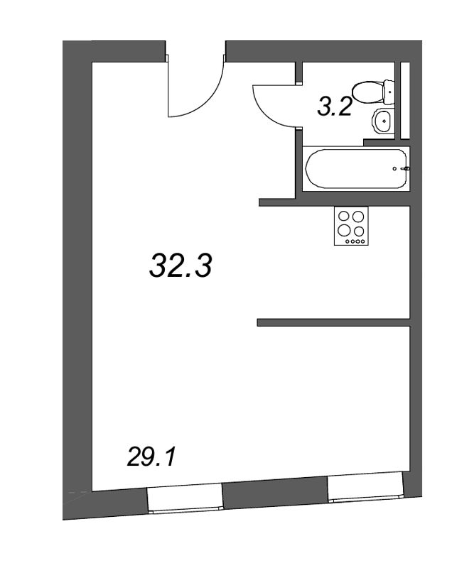 Квартира-студия, 28.8 м² в ЖК "IZZZI на Гороховой, 47В" - планировка, фото №1
