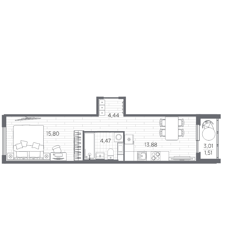 2-комнатная (Евро) квартира, 40.1 м² в ЖК "PLUS Пулковский" - планировка, фото №1