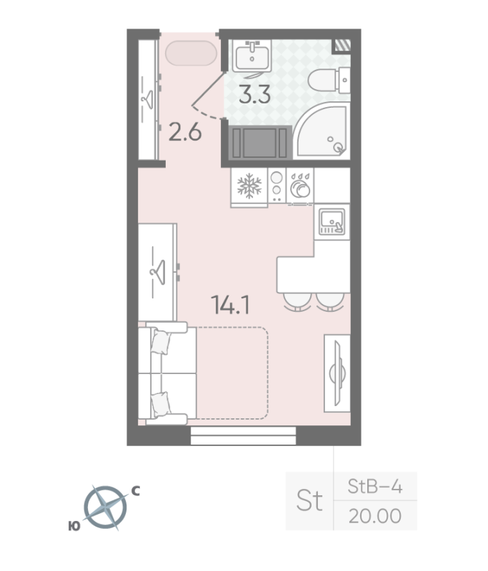 Квартира-студия, 20 м² - планировка, фото №1