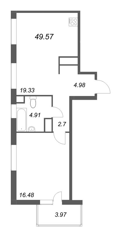 2-комнатная (Евро) квартира, 49.57 м² в ЖК "Talento" - планировка, фото №1