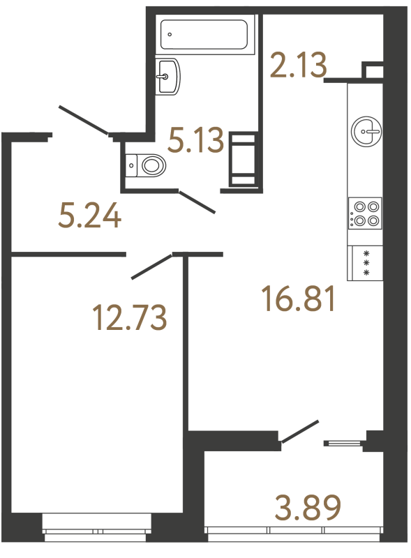 2-комнатная (Евро) квартира, 42.04 м² в ЖК "Ultra City 3.0" - планировка, фото №1