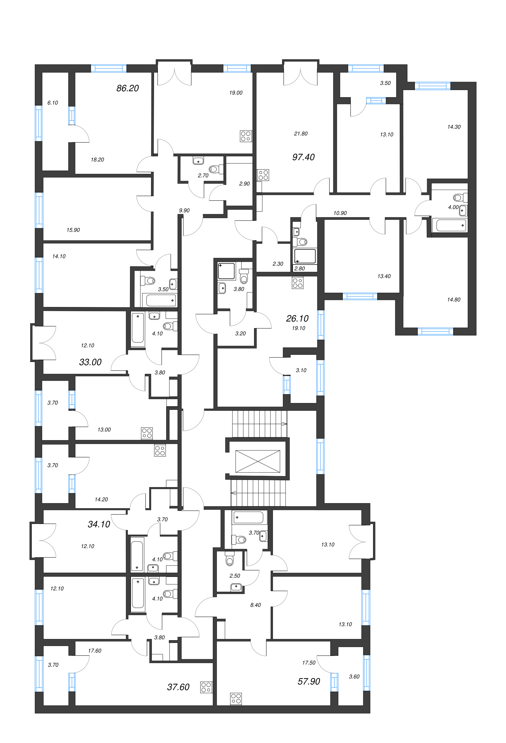 1-комнатная квартира, 33 м² в ЖК "Дубровский" - планировка этажа