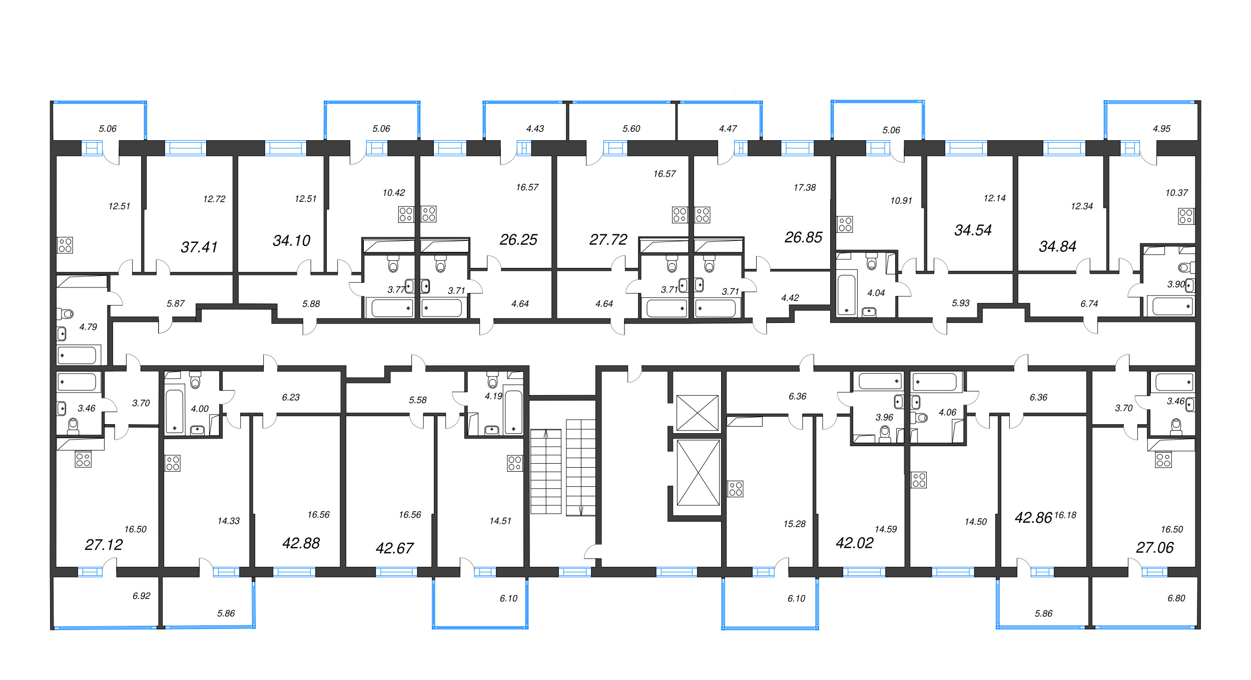 1-комнатная квартира, 34.54 м² в ЖК "Аквилон Stories" - планировка этажа