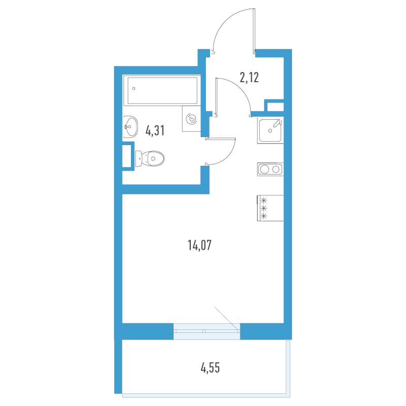 Квартира-студия, 21.87 м² в ЖК "Аэросити" - планировка, фото №1