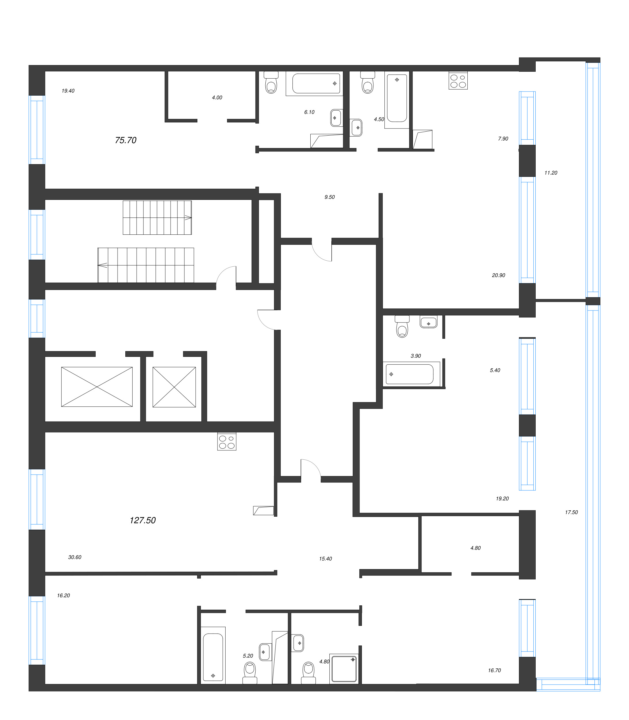 4-комнатная (Евро) квартира, 127.5 м² в ЖК "ЛДМ" - планировка этажа