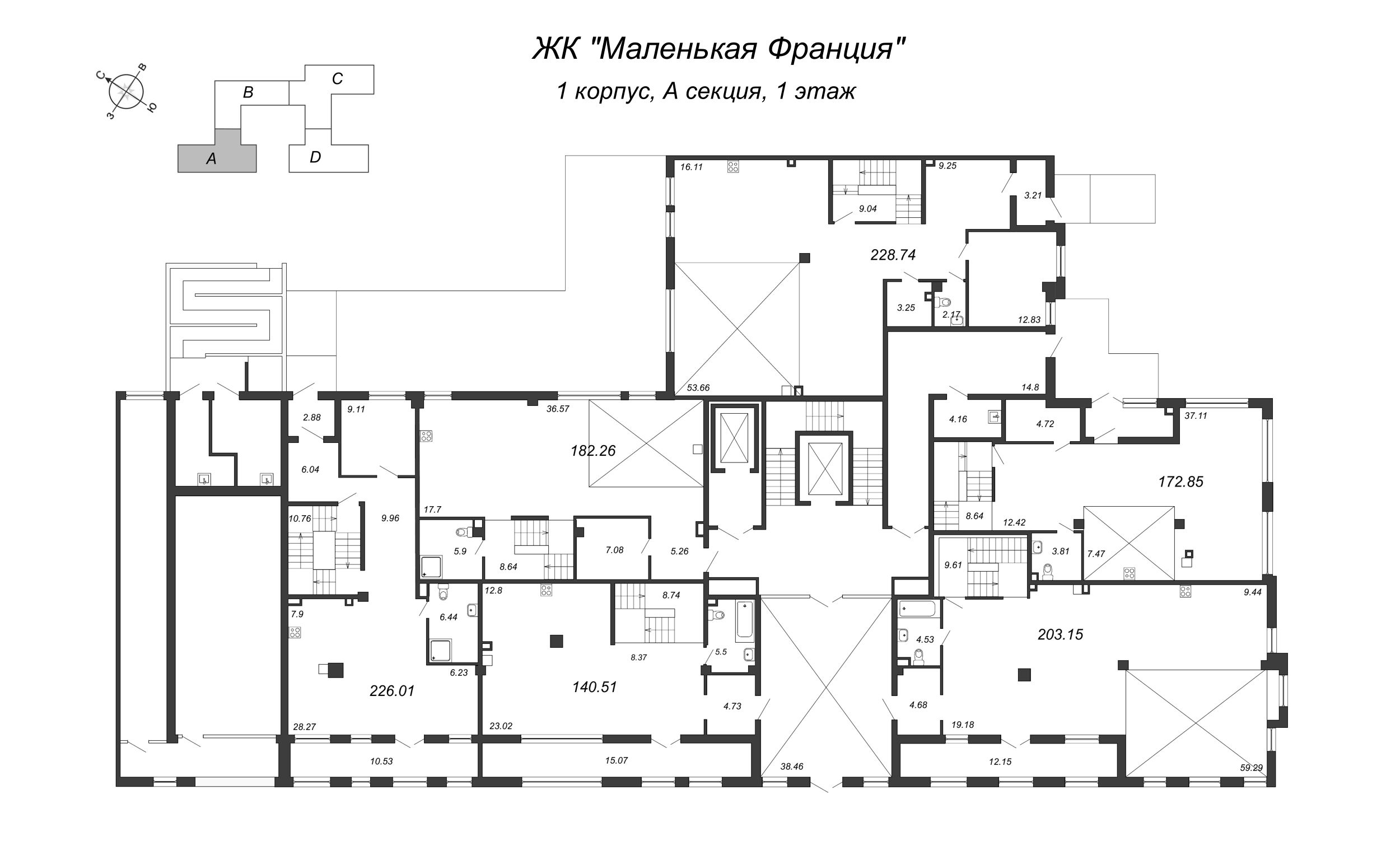 3-комнатная (Евро) квартира, 177 м² - планировка этажа