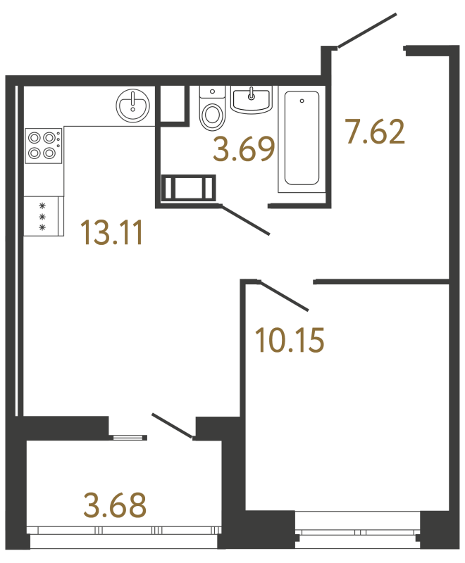 1-комнатная квартира, 34.57 м² - планировка, фото №1