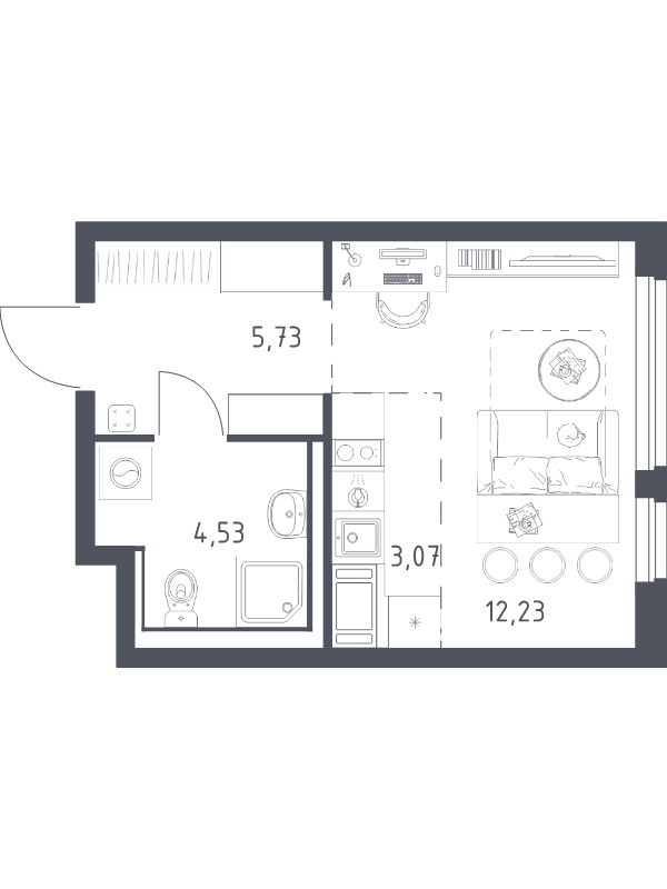 Квартира-студия, 25.56 м² в ЖК "Новое Колпино" - планировка, фото №1