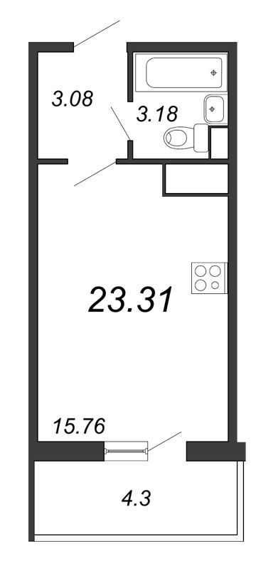 Квартира-студия, 23.1 м² в ЖК "Аквилон SKY" - планировка, фото №1