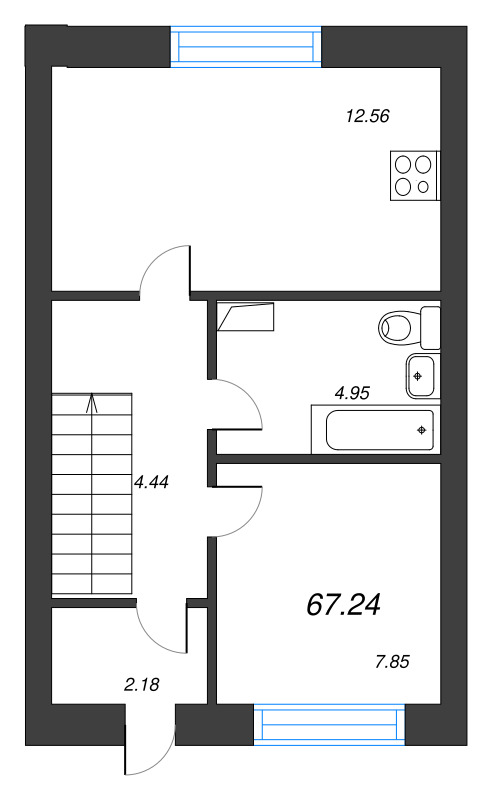 3-комнатная квартира, 67.24 м² в ЖК "Фёдоровское" - планировка, фото №1