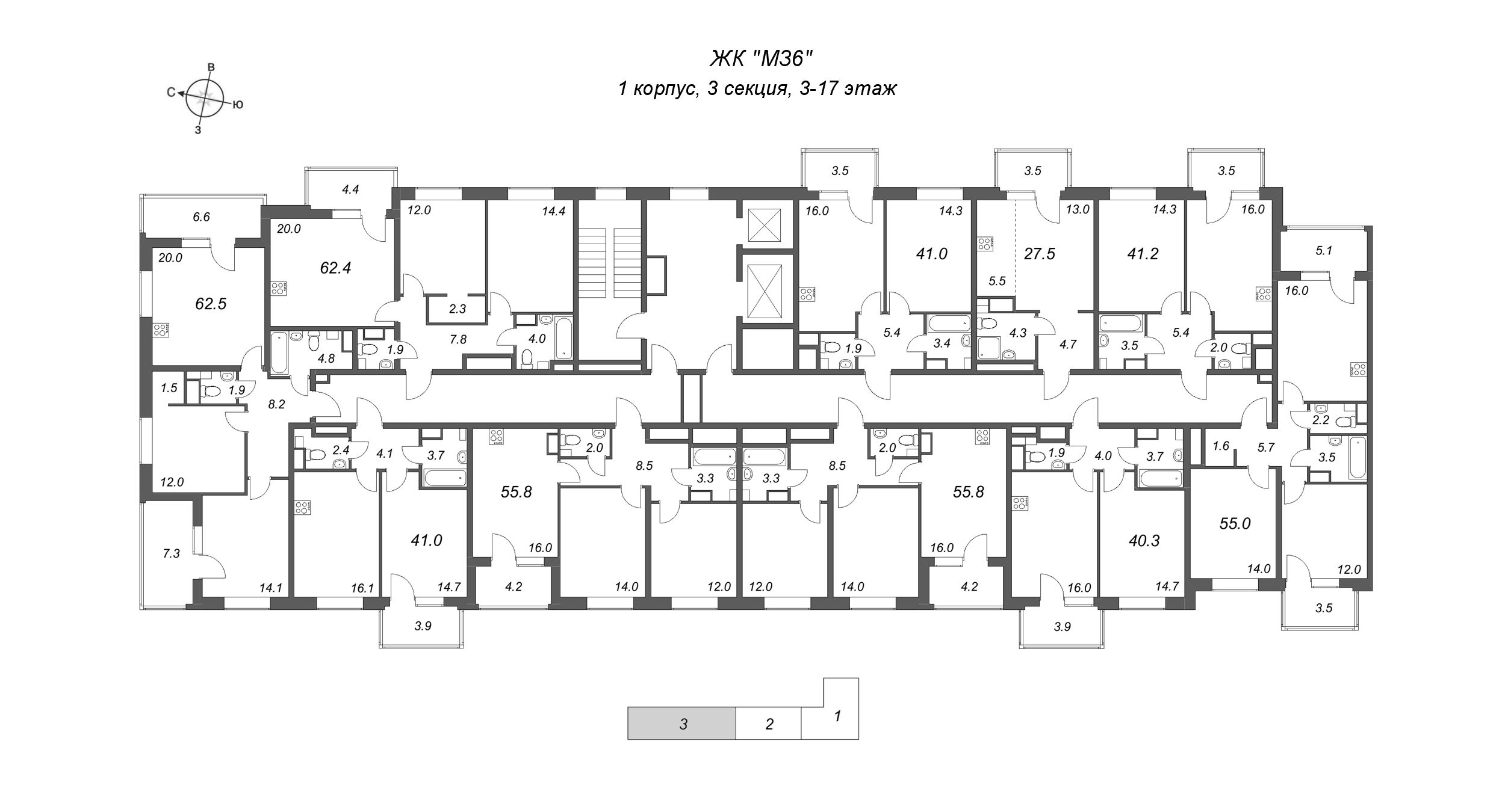 Квартира-студия, 27.5 м² в ЖК "М36" - планировка этажа