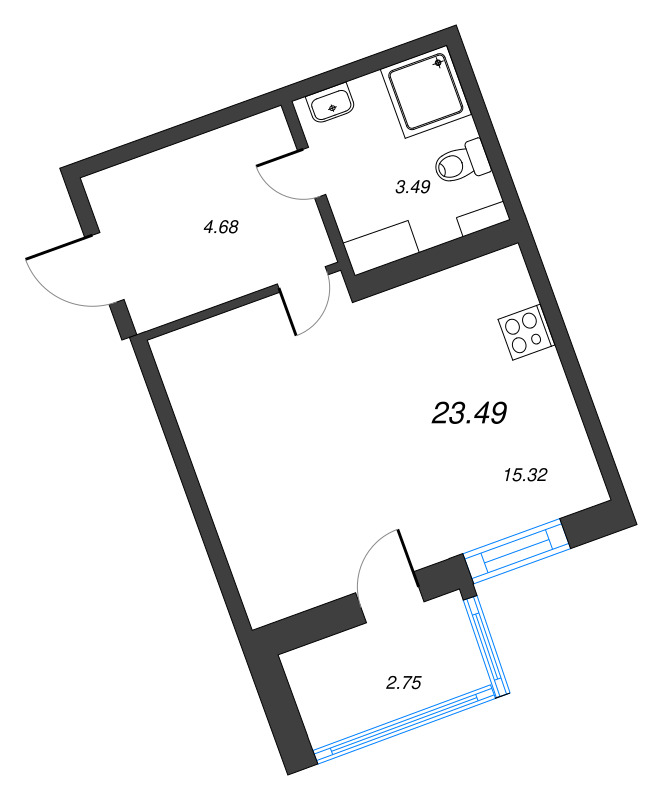 Квартира-студия, 23.49 м² - планировка, фото №1