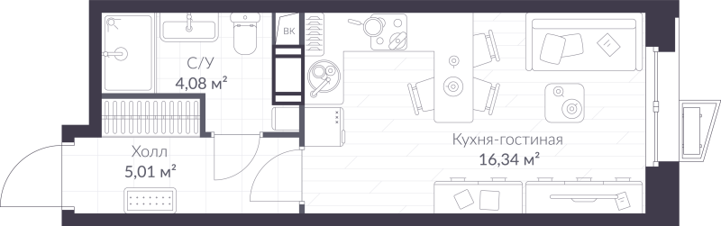 Квартира-студия, 25.43 м² в ЖК "ВЕРЕН НОРТ сертолово" - планировка, фото №1