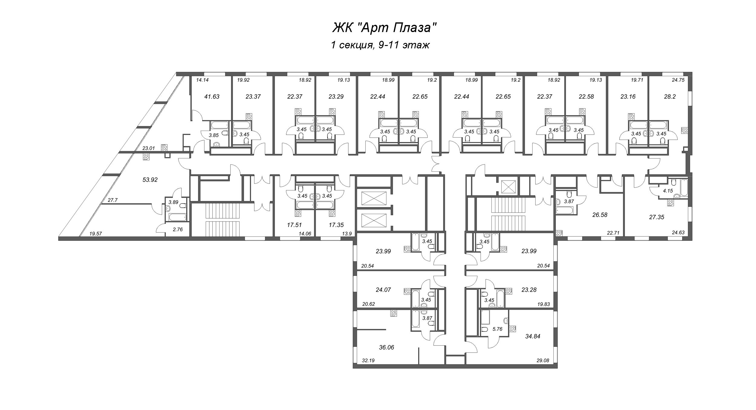 Квартира-студия, 17.35 м² в ЖК "Арт Плаза" - планировка этажа