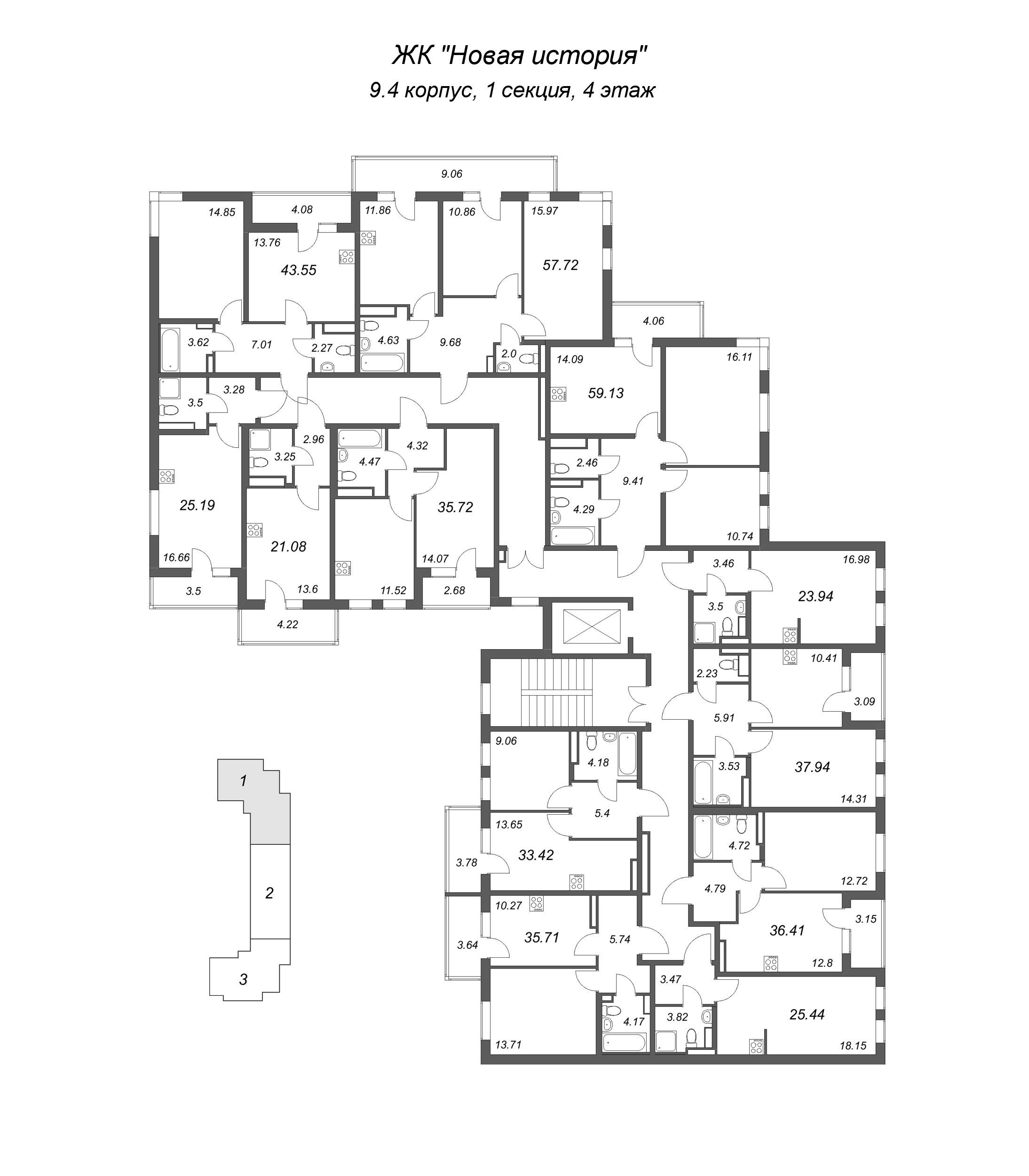 Квартира-студия, 23.94 м² в ЖК "Новая история" - планировка этажа