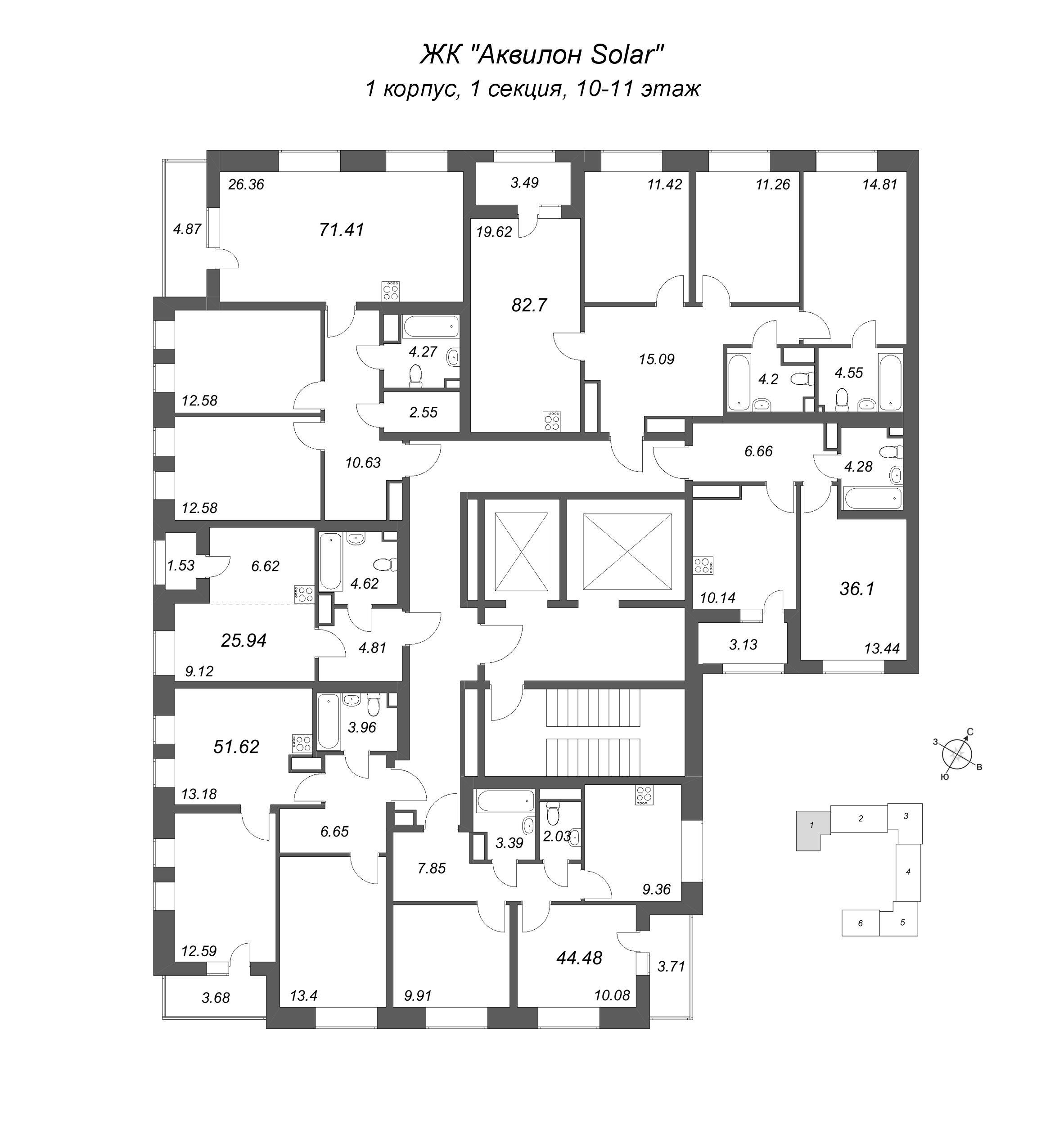 Квартира-студия, 25.94 м² в ЖК "Аквилон Солар" - планировка этажа