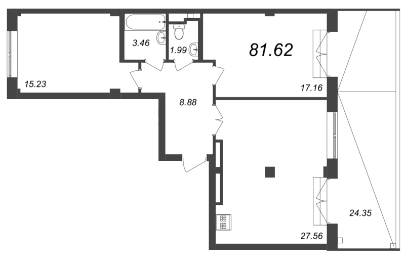 3-комнатная (Евро) квартира, 81.3 м² в ЖК "Neva Residence" - планировка, фото №1