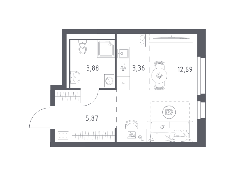 Квартира-студия, 25.8 м² в ЖК "Невская Долина" - планировка, фото №1