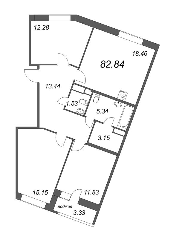 4-комнатная (Евро) квартира, 82.84 м² - планировка, фото №1