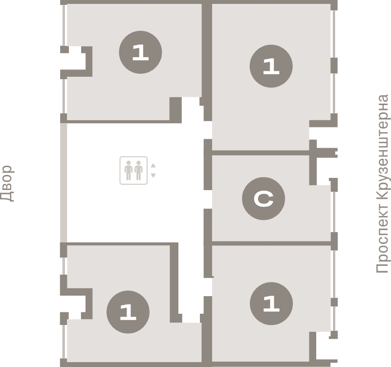 2-комнатная (Евро) квартира, 53.7 м² в ЖК "Северный ветер" - планировка этажа