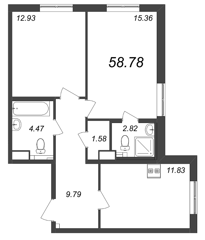 2-комнатная квартира, 60 м² в ЖК "Jaanila Драйв" - планировка, фото №1