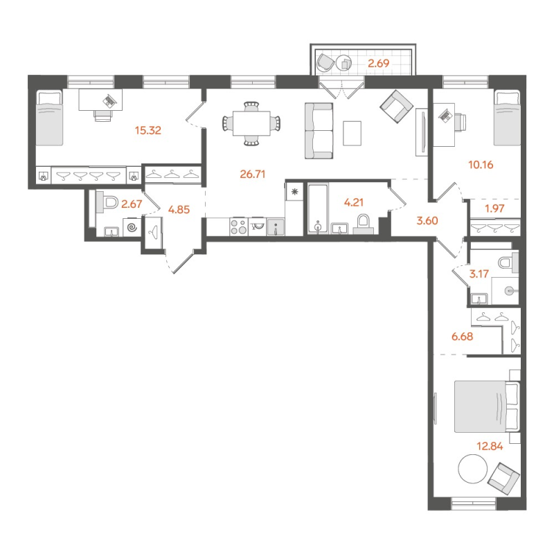 4-комнатная (Евро) квартира, 93 м² в ЖК "STAVNI Обводный" - планировка, фото №1