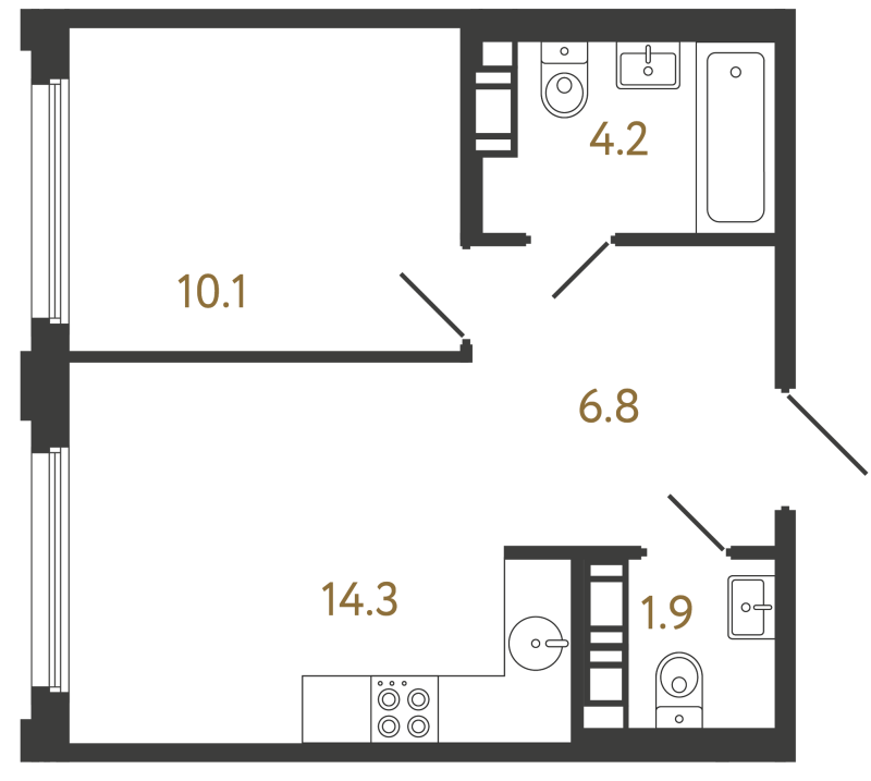 1-комнатная квартира, 37.3 м² в ЖК "Гений" - планировка, фото №1