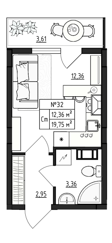 Квартира-студия, 19.75 м² в ЖК "Верево Сити" - планировка, фото №1