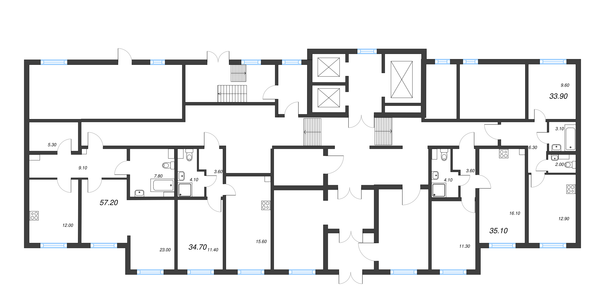 1-комнатная квартира, 33.9 м² в ЖК "Ручьи" - планировка этажа