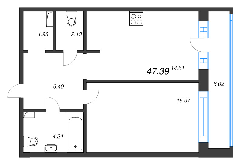 1-комнатная квартира, 47.39 м² в ЖК "Энфилд" - планировка, фото №1