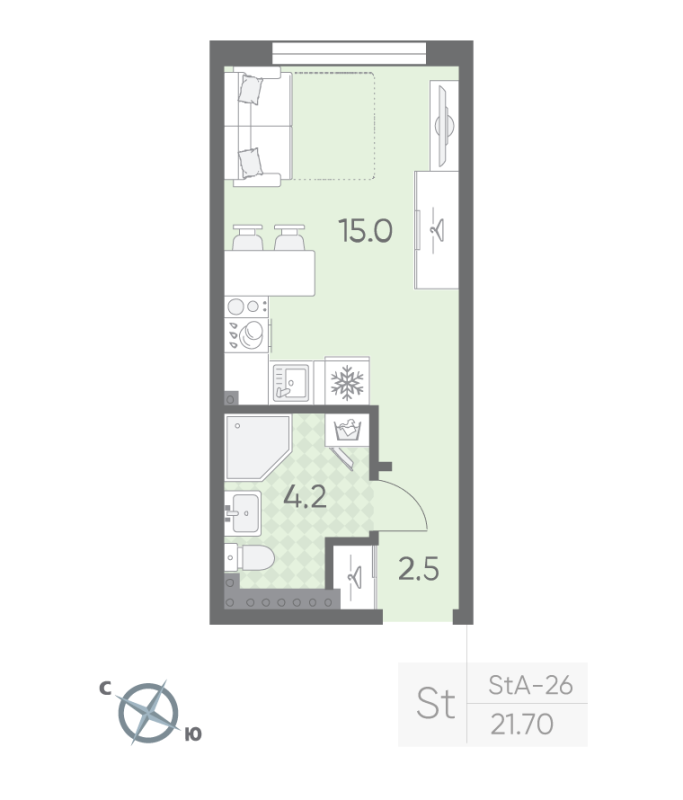 Квартира-студия, 21.7 м² в ЖК "Пулково Лейк" - планировка, фото №1